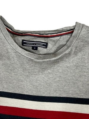 Tommy Hilfiger Men's Grey Stripe Short Sleeve M Cotton T-Shirt Logo