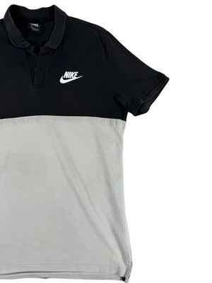 Nike Black White Color Block Polo Shirt Men's L Short Sleeve Cotton
