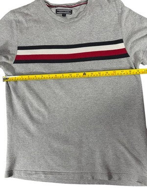 Tommy Hilfiger Men's Grey Stripe Short Sleeve M Cotton T-Shirt Logo