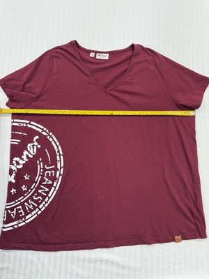 John Baner Kids Burgundy V-Neck Graphic Football T-Shirt Size 10/12 Regular