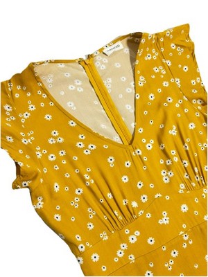 Even&Odd Women's Yellow-Floral Open Slit Dress Size M Sundress Beach