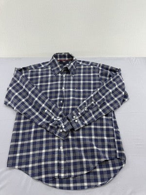 Tommy Hilfiger Men's Navy White Plaid Long Sleeve Cotton Button-Down M