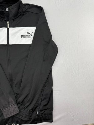Puma Forever Better Black Track Jacket M Zip-Up White Stripe Polyester