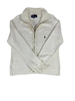 Polo Ralph Lauren White Mock Neck Knit Cardigan Zip M