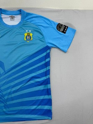 Umbro Men's Blue Striped Soccer Jersey 3XL Short Sleeve Patch