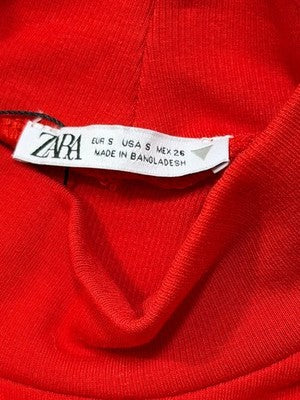 Zara Basic Women Small Red Body Con Dress Cap Sleeves