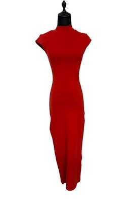 Zara Basic Women Small Red Body Con Dress Cap Sleeves