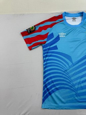 Umbro Men's Blue Striped Soccer Jersey 3XL Short Sleeve Patch