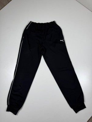Puma Black Track Pants L Elastic Waist Cuffed Polyester Drawstring Solid