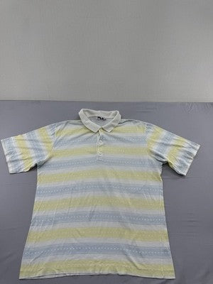 Fila Vintage Italian Polo Shirt Yellow White Striped Cotton Short Sleeve