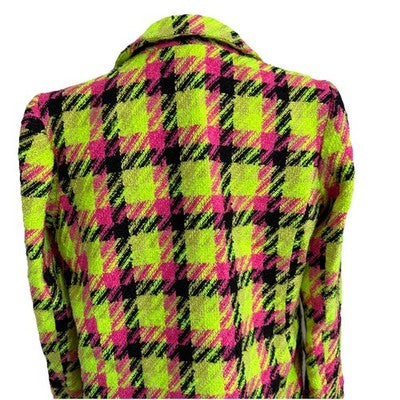 River Island Neon Lime Pink Black Check Boucle Blazer Ladies Size Uk 12 Us 8