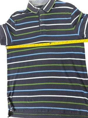 Tommy Hilfiger Men's M Navy Striped Polo Shirt Cotton Short Sleeve