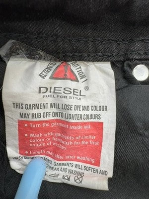 Diesel Men's Black Straight Jeans W32 Button 5-Pocket Logo Patch
