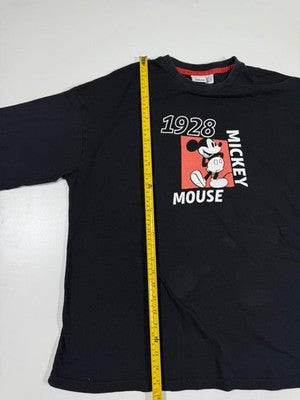 Disney Mickey Mouse Black Graphic T-Shirt L Cotton Crew Neck