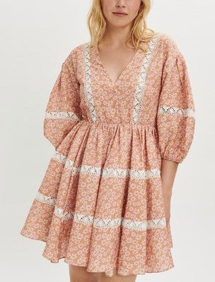 Maje Rayanik Mini Dress In Pink Floral Print, Made From A Linen Blend Rrp $360