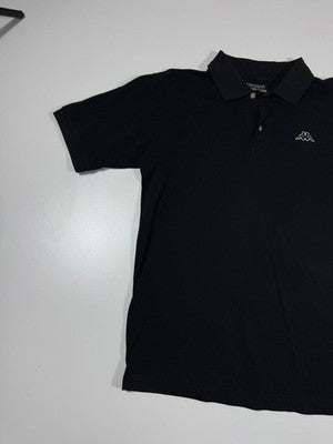 Kappa Black Pique Polo Shirt M Short Sleeve Button Collared Logo
