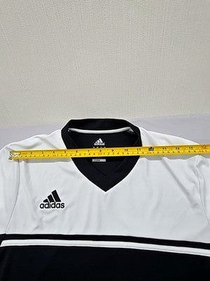 Adidas Men's M Black White Striped V-Neck Climalite Jersey Short Sleeve