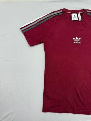 Adidas Originals Men's XS Burgundy Stripe 3-Stripes T-Shirt Cotton