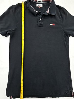 Tommy Hilfiger Men's Black Cotton Polo L Short Sleeve Flag Logo