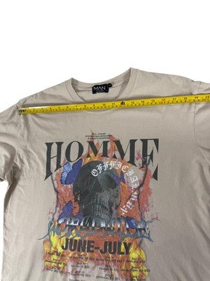 Boohoo Man Cream Skull Graphic T-Shirt M Regular Fit