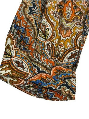 Zara Bohemian Print Ocher Maxi Side Slit Dress Usa XS-S