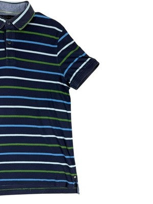 Tommy Hilfiger Men's M Navy Striped Polo Shirt Cotton Short Sleeve