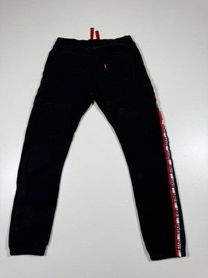 Levi'S Boys Black Jogger Pants Knit Tapered Leg Side Stripe Casual Logo