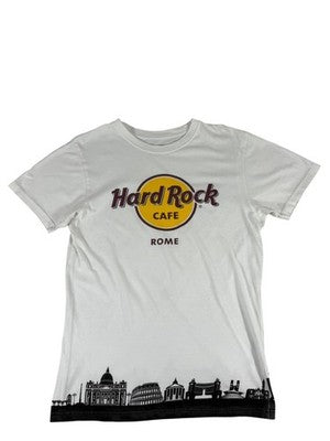 Hard Rock Cafe Rome Skyline Women's Small White T-Shirt Vintage