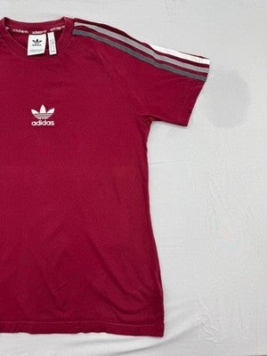Adidas Originals Men's XS Burgundy Stripe 3-Stripes T-Shirt Cotton