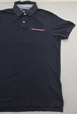 Tommy Hilfiger Men's Polo Shirt Large Navy Blue Slim Fit Cotton