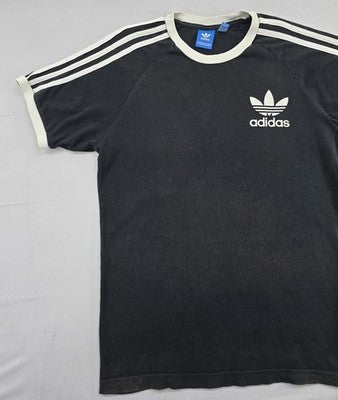 Adidas Men's Black White Striped Short Sleeve Cotton T-Shirt L