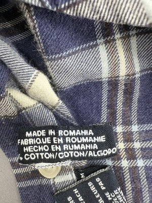 Tommy Hilfiger Men's Navy White Plaid Long Sleeve Cotton Button-Down M