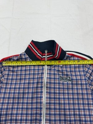Lonsdale Navy Plaid Cotton Activewear Jacket XL Stand-up Collar