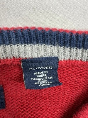 Chaps Red XL Cotton Herringbone Crewneck Pullover Sweater Men