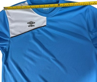 Umbro Men's XL Blue Striped Soccer Jersey Short Sleeve Crewneck