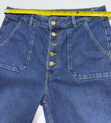 Zara Wide Leg Women Jeans Button Fly High Rise Front Pockets