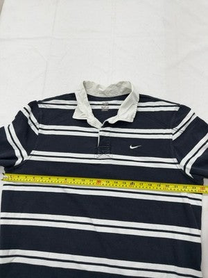 Nike Athletic Dept Rugby Polo Shirt XL Navy White Stripe Cotton Short Sleeve