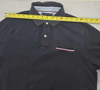 Tommy Hilfiger Men's Polo Shirt Large Navy Blue Slim Fit Cotton
