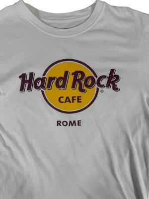 Hard Rock Cafe Rome Skyline Women's Small White T-Shirt Vintage