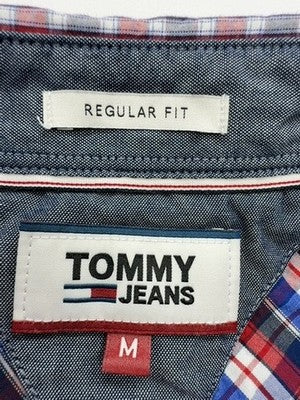 Tommy Jeans Hombres Rojo Azul Camisa a Cuadros Abotonada Talla M Estado...