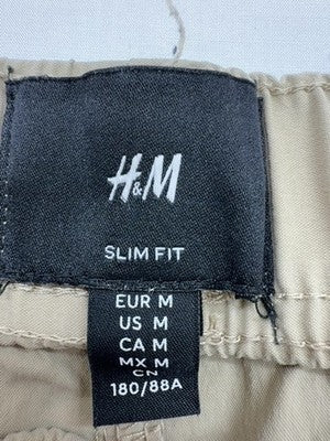 H&M Hombres Beige Utility Cargo Pantalones Slim Fit Talla M Cordón Elástico