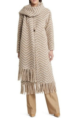 NWT Ted Baker Beige & Cream Twill Knit Scarf Coat New Size 2 Uk 10