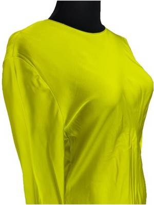 Zara Lime Green Neon Long Sleeve Tie Up Back Satin Dress Size Small