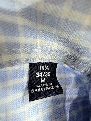 Chaps Men's Light Blue Gingham Dress Shirt M 15" Neck 34/35 Stretch