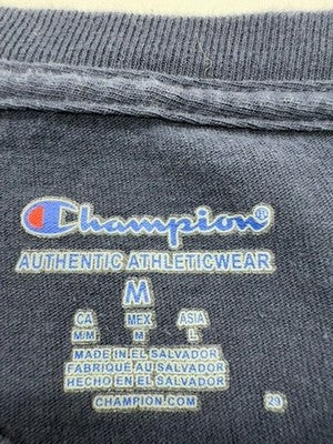 Champion Mens Navy Blue Graphic T-Shirt Crew Neck Size M Classic Fit