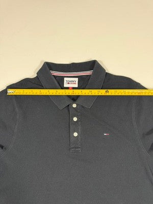 Tommy Jeans Black Polo Shirt Xl Short Sleeve Pique Logo