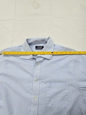 Chaps Men's Light Blue Gingham Dress Shirt M 15" Neck 34/35 Stretch