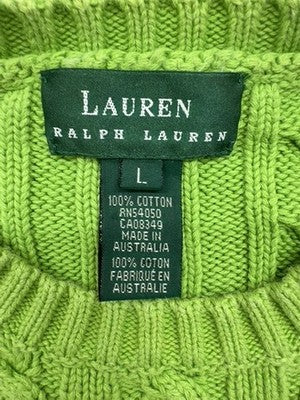 Ralph Lauren Cable Knit Green Crewneck Sweater L Cotton Long Sleeve