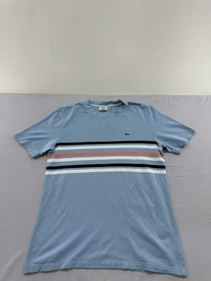 Lacoste Men's Blue Striped Short Sleeve Crew Neck Cotton T-Shirt
