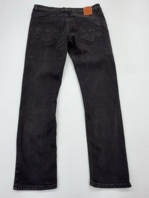 Diesel Men's Black Straight Jeans W32 Button 5-Pocket Logo Patch